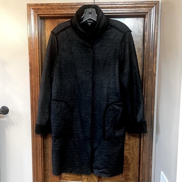 SALE 1/2 OFF Women's Faux Shearling Coat Karen Kane Sz‎ S Black EUC - Picture 2 of 15